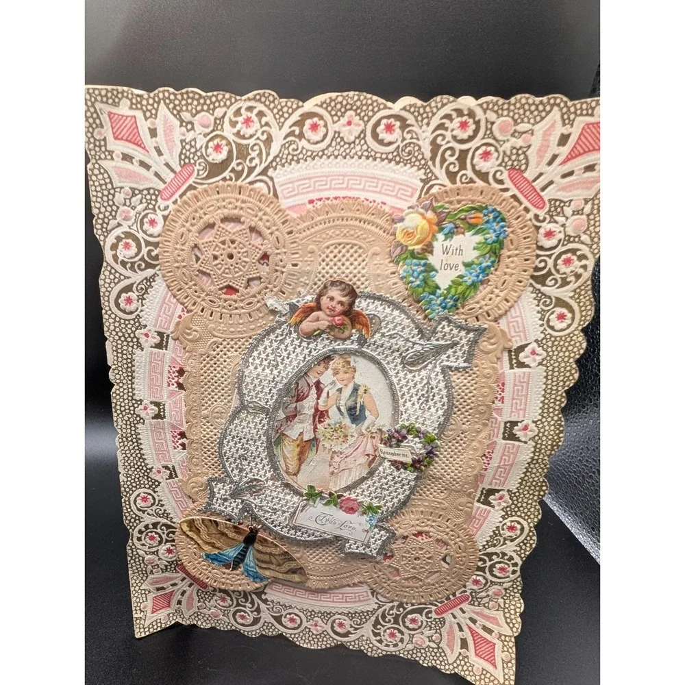 4 Antique European Ornate 3D 1800's‎ Valentines Cards